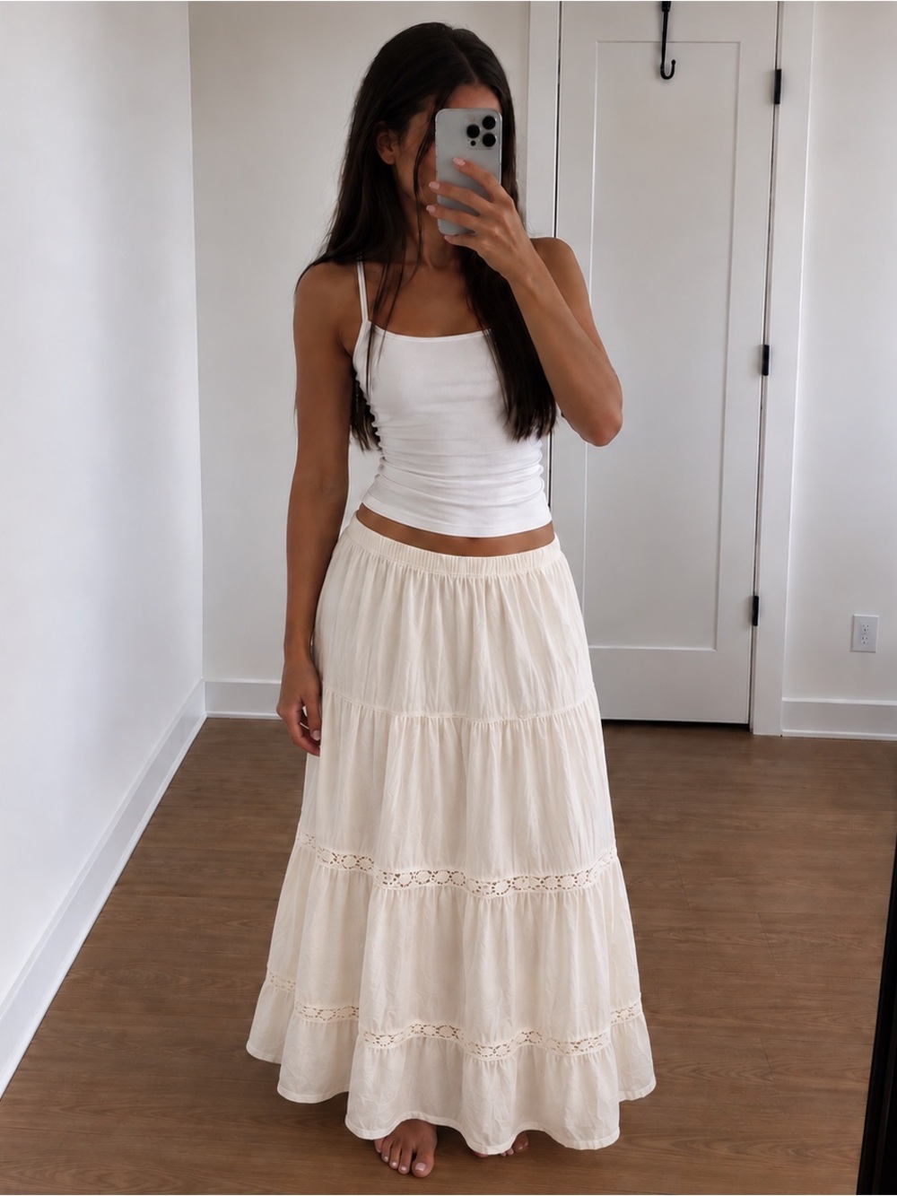 Vintage Liz Claiborne Tiered Lace-Trim Maxi Skirt